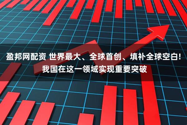 盈邦网配资 世界最大、全球首创、填补全球空白! 我国在这一领域实现重要突破